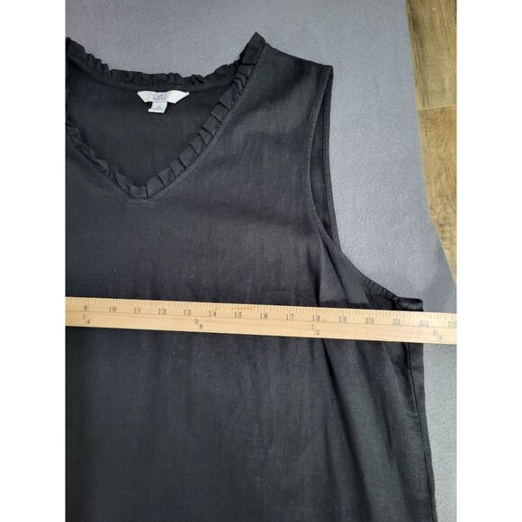 Croft & Barrow Women's XL Black Sleeveless Ruffle V Neck Dress Linen Blend - Picture 5 of 7